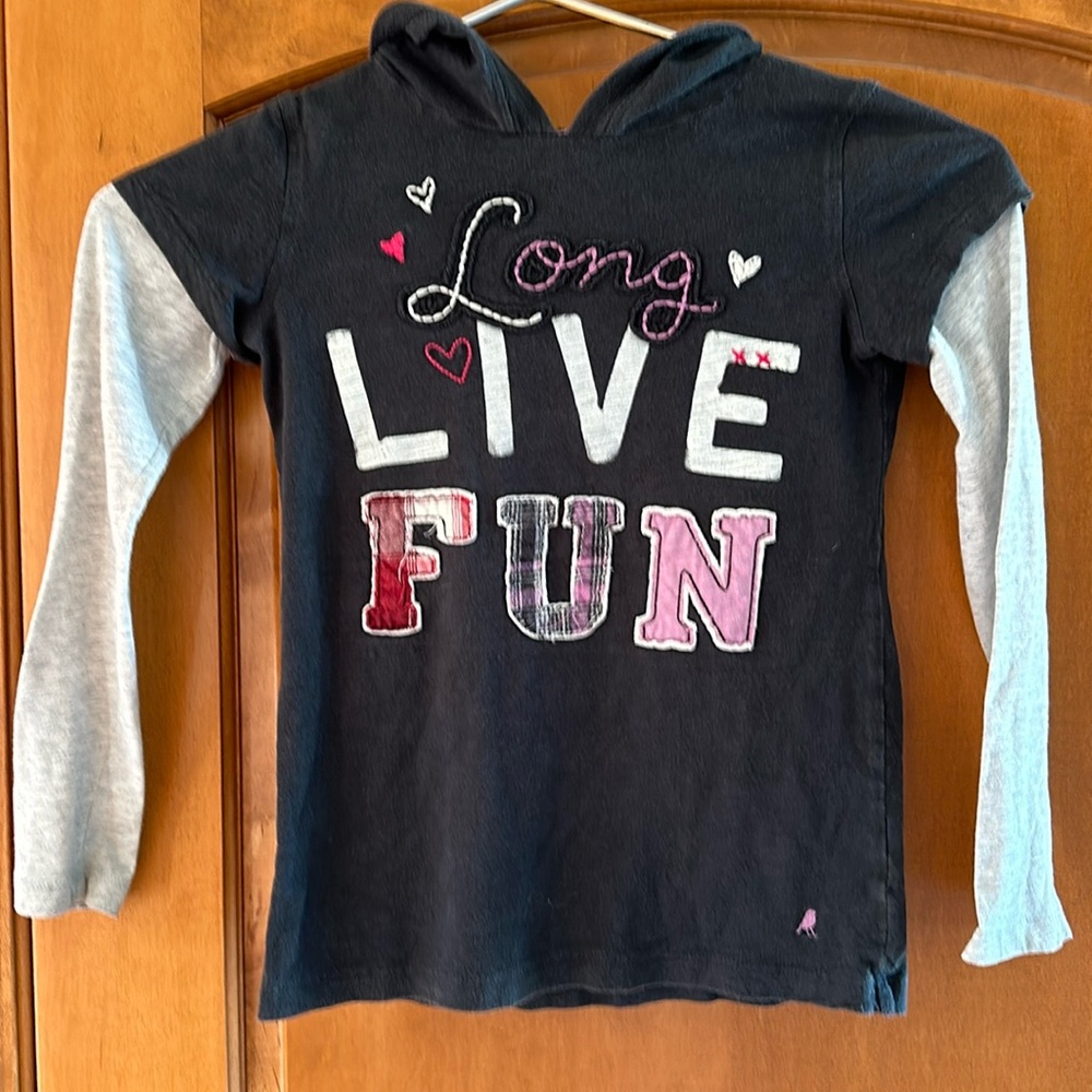 77kids American Eagle Girls Double Layer Graphic Hoodie Long Live Fun Black S